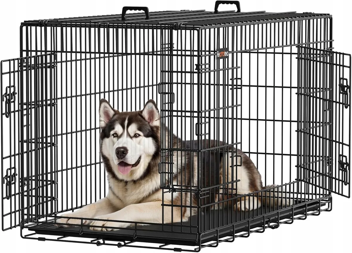 Klatka dla Psa XXL 122x75x80 cm Metalowa Kojec Kennelowy Składany 2 Wejścia