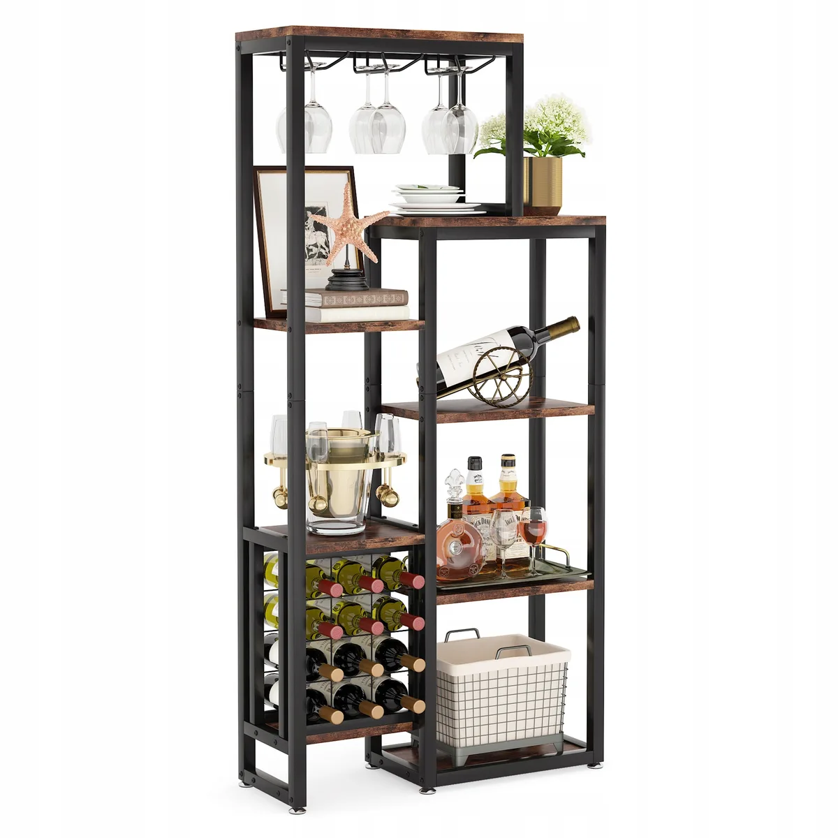 Regał na wino Tribesigns 5 poziomów 80x30x175 cm z uchwytem na kieliszki