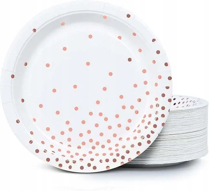 Talerze papierowe Kolor biały w kropke 22,9 cm Opakowanie 100 szt